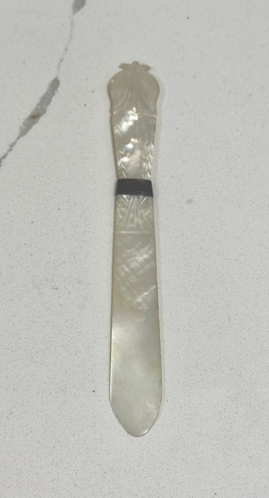 Antique Carved Mother Of Pearl Letter Opener Ferrule Paper Knife Victorian RARE
