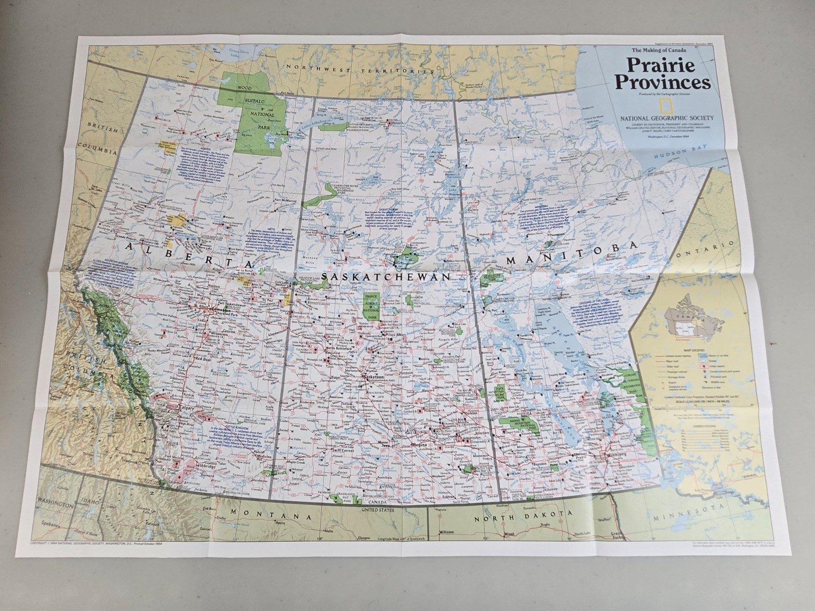 VINTAGE 1994 NATIONAL GEOGRAPHIC MAP CANADIAN PRAIRIE PROVINCES 20.5” x 27”