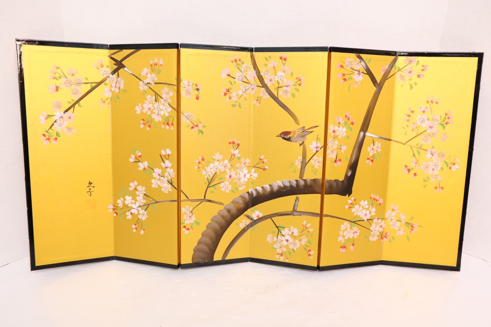 Japanese VTG 6 Panel Folding Screen Asian Byobu Painted Chinese 29x14 Tabletop