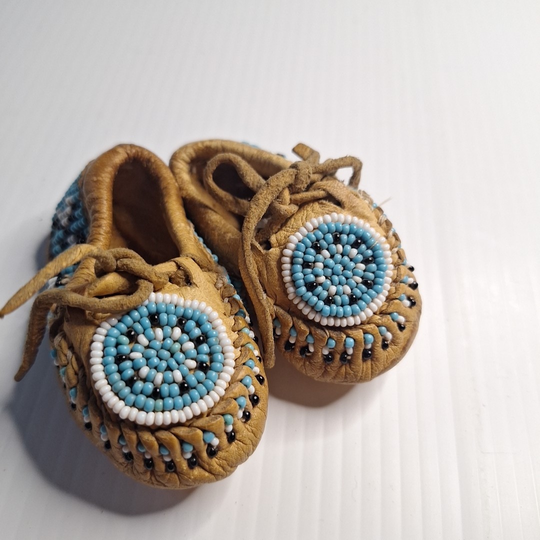 Native Beaded Baby Moccasins Leather