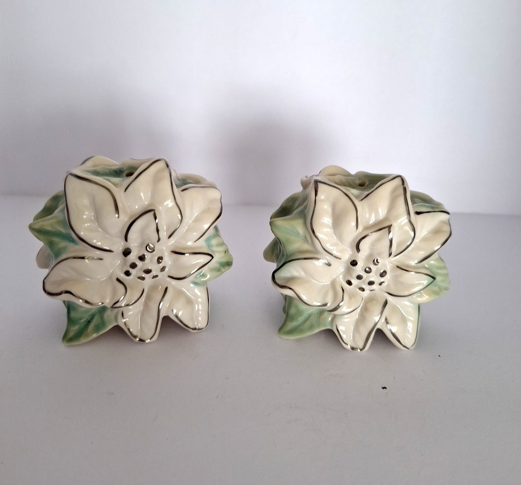 White Poinsettia Salt and Pepper Shakers