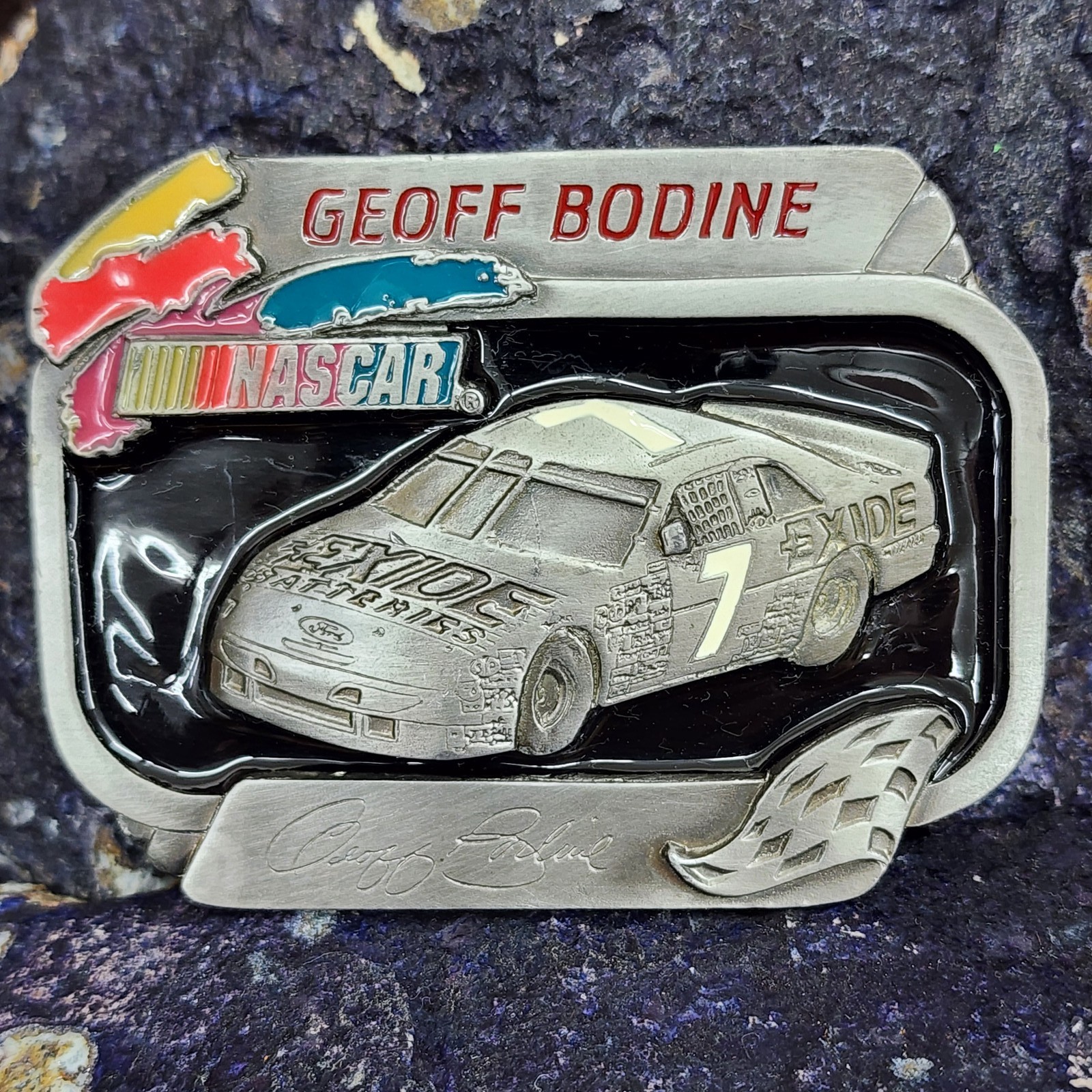 Geoff Bodine Enameled Pewter NASCAR Themed Belt Buckle American Legends Foundry