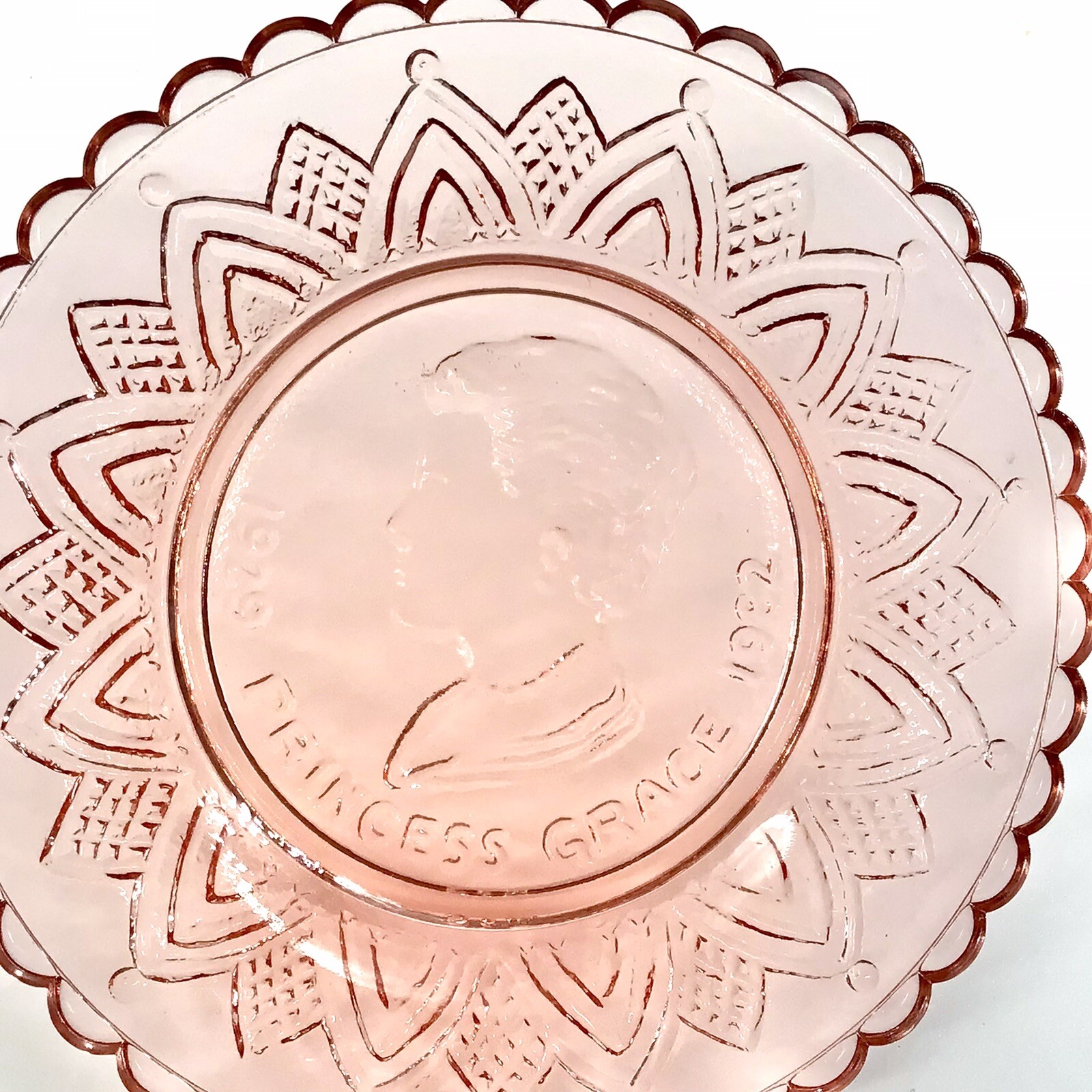 Millville Glass Cup Plate Coaster Princess Grace with Stand 1982 3 1/2” Millville Glass Cup Plate Coaster Princess Grace with Stand 1982 3 1/2”