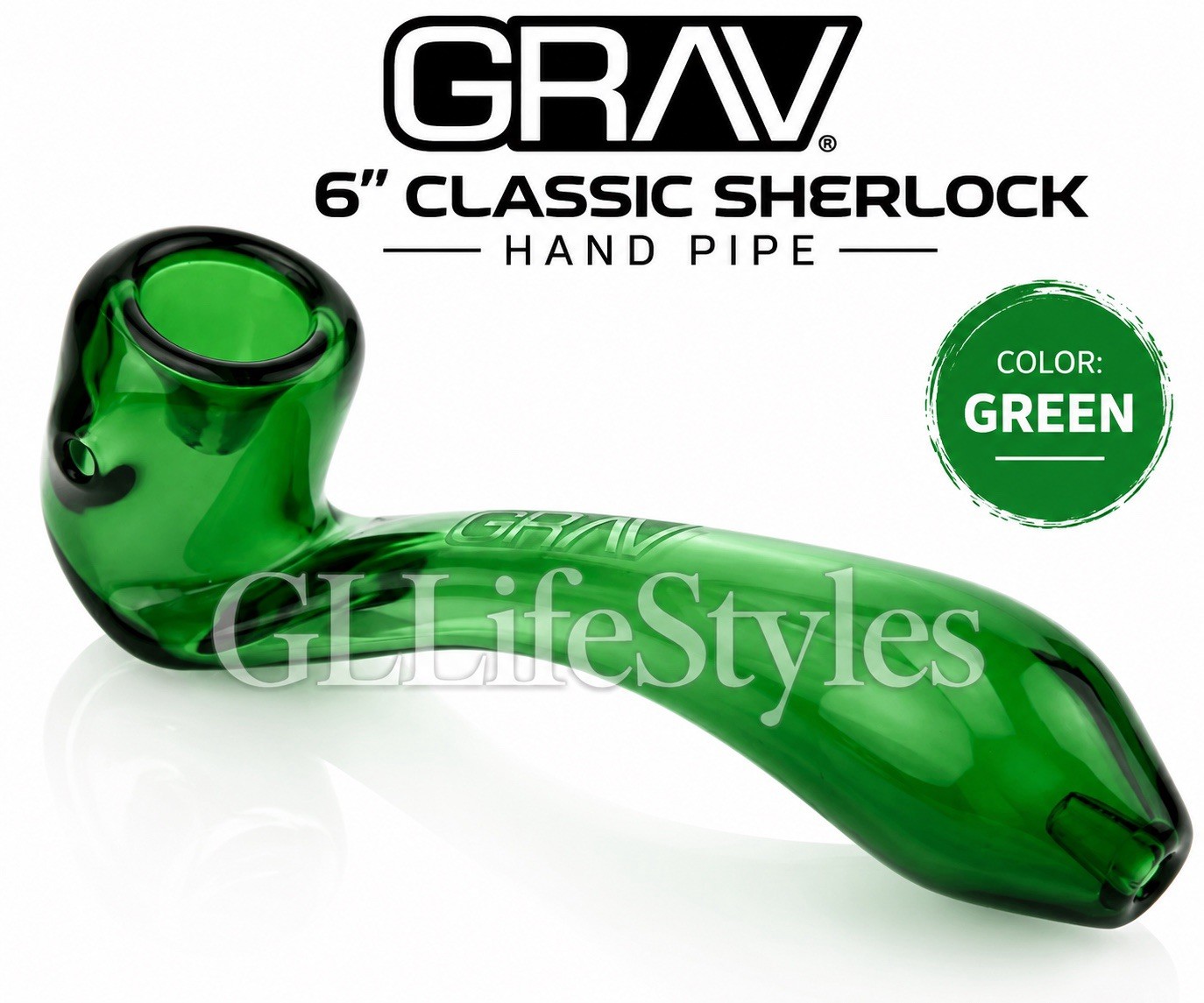 GRAV® LARGE 6” CLASSIC SHERLOCK GLASS HAND PIPE,  $30+, Color GREEN
