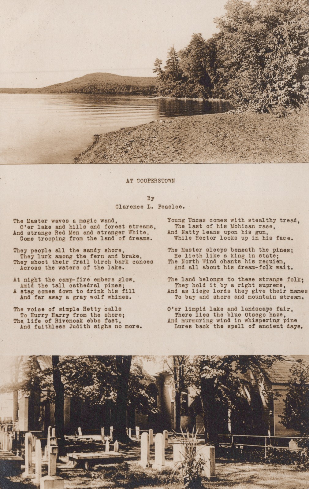 Cooperstown NY RPPC Otsego Lake At Cooperstown Poem Peaslee Slote Studio Photo
