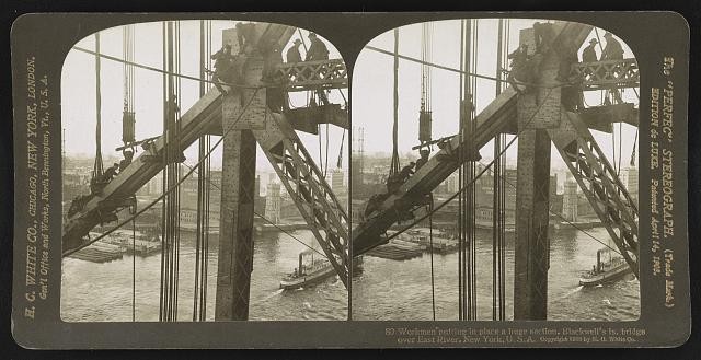 New York NY Blackwell's Island Bridge Construction Workmen c1908 East River