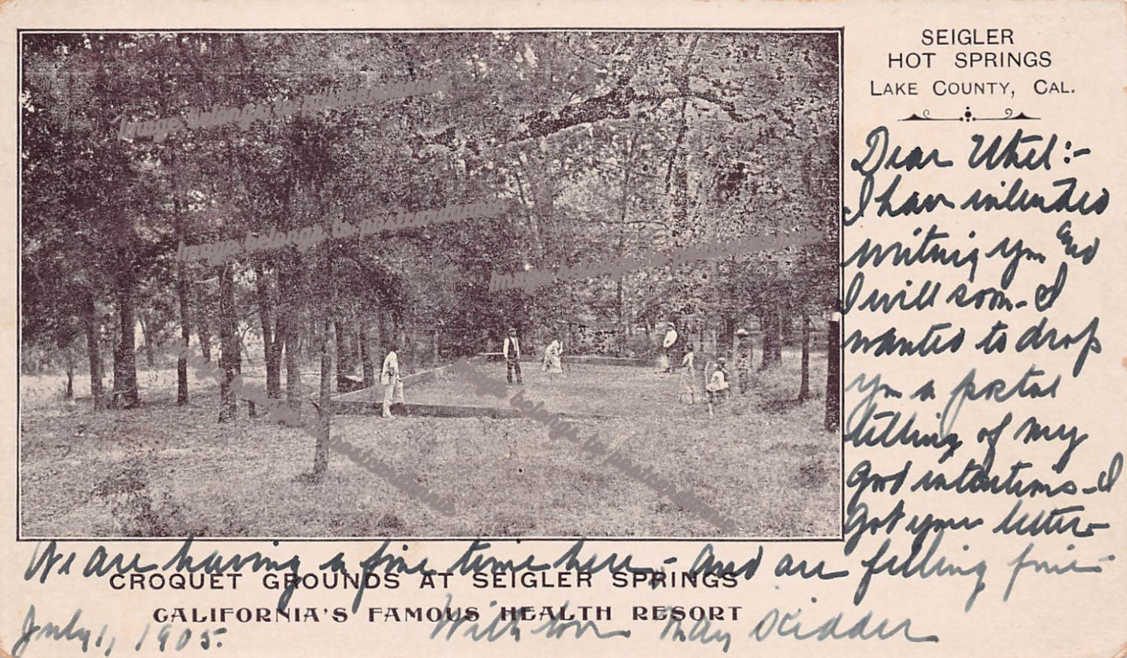 Seigler Hot Springs Lake Cty California Croquet Game DPO 1905 Vtg Postcard A38