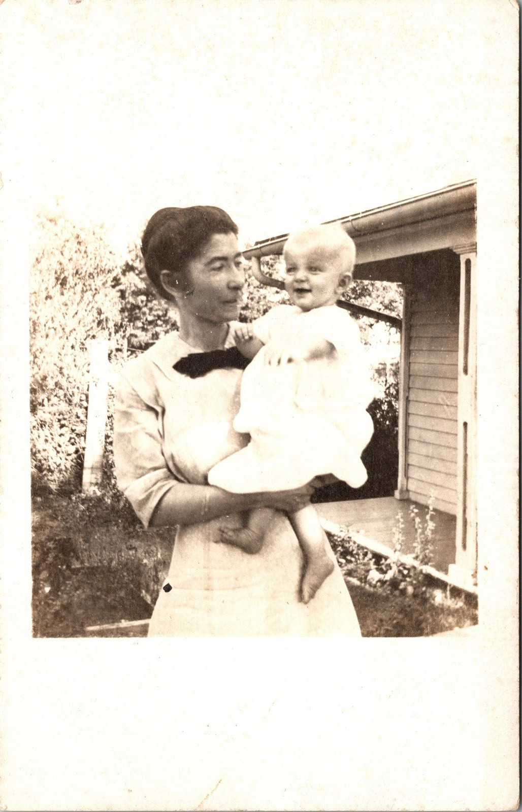 Postcard Real Photo RPPC Woman Holding Smiling Baby in Yard Unposted