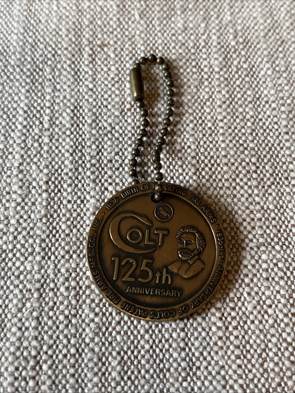 1961 Vintage Colt 125th Anniversary Brass Token Key Chain - EXCELLENT - MINTY