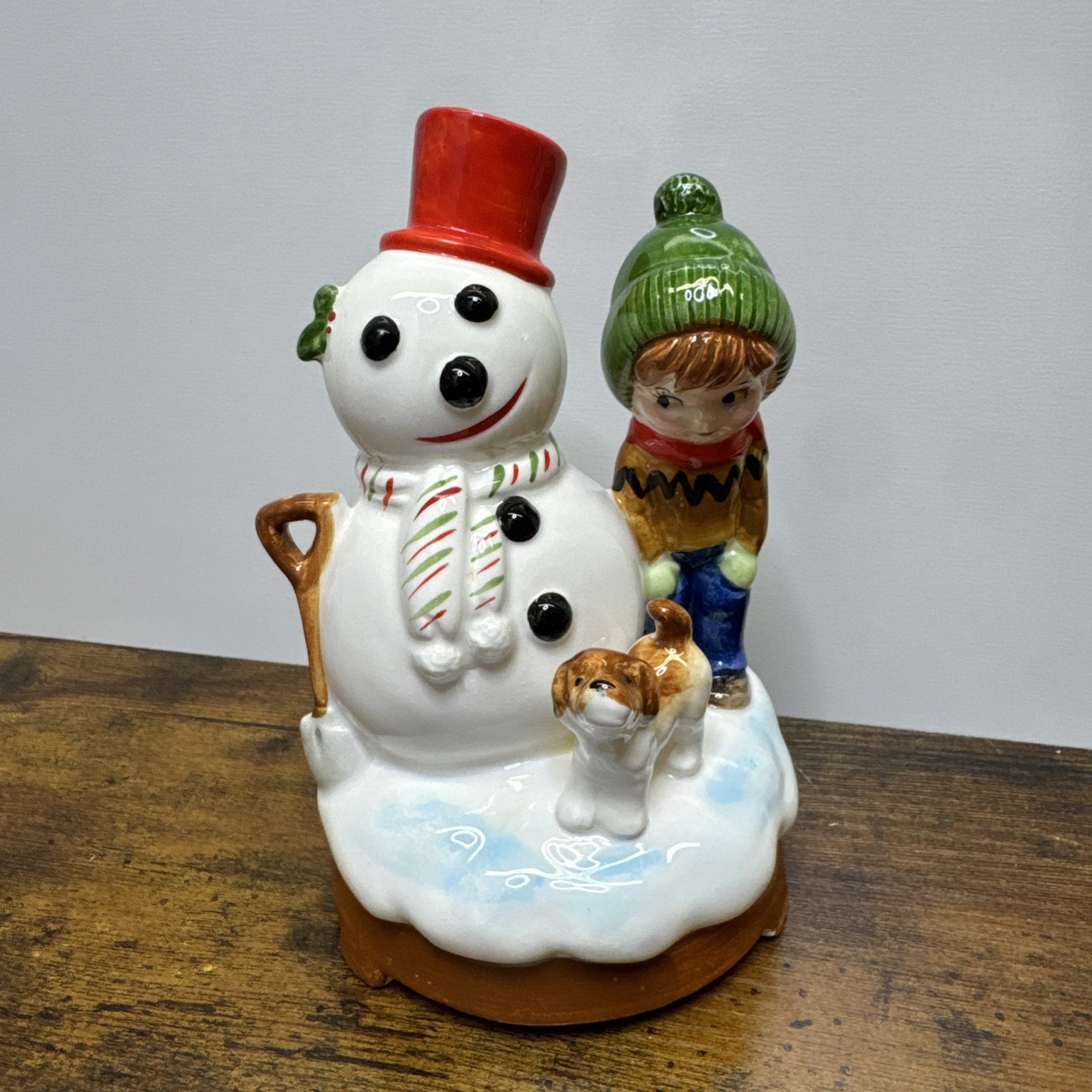 Vintage Berman & Anderson Snowman Boy Dog Music Box 1979 Japan 