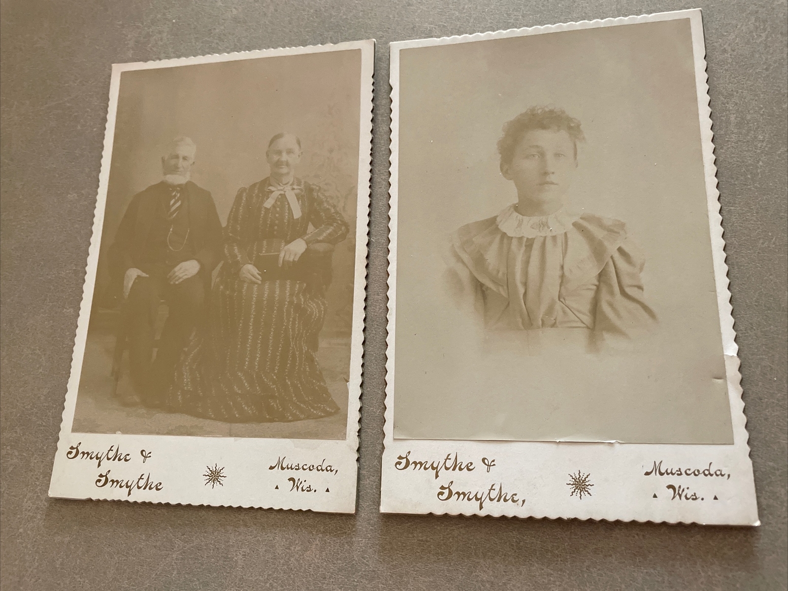 (2) Vintage 1880\'s Cabinet Cards Portrait Early Settlers of Muscoda Wisconsin