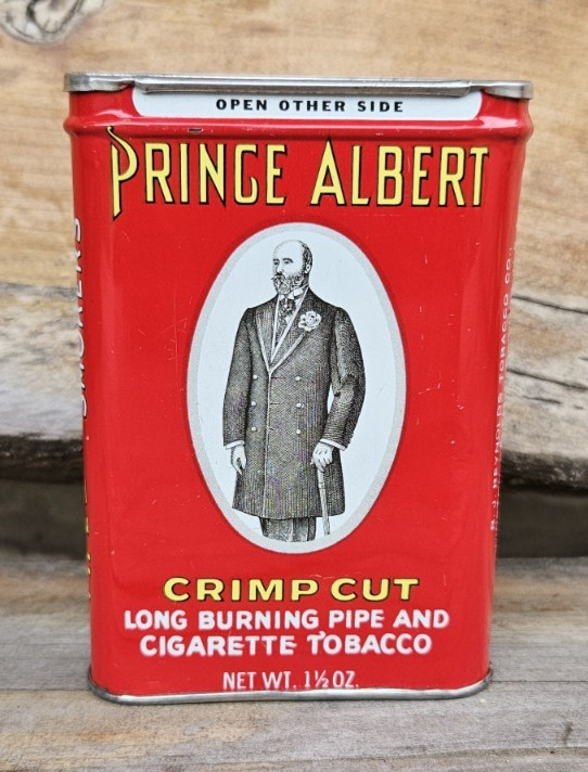 VINTAGE 1970'S PRINCE ALBERT CRIMP CUT LITHOGRAPH METAL TOBACCO TIN OVAL BOX