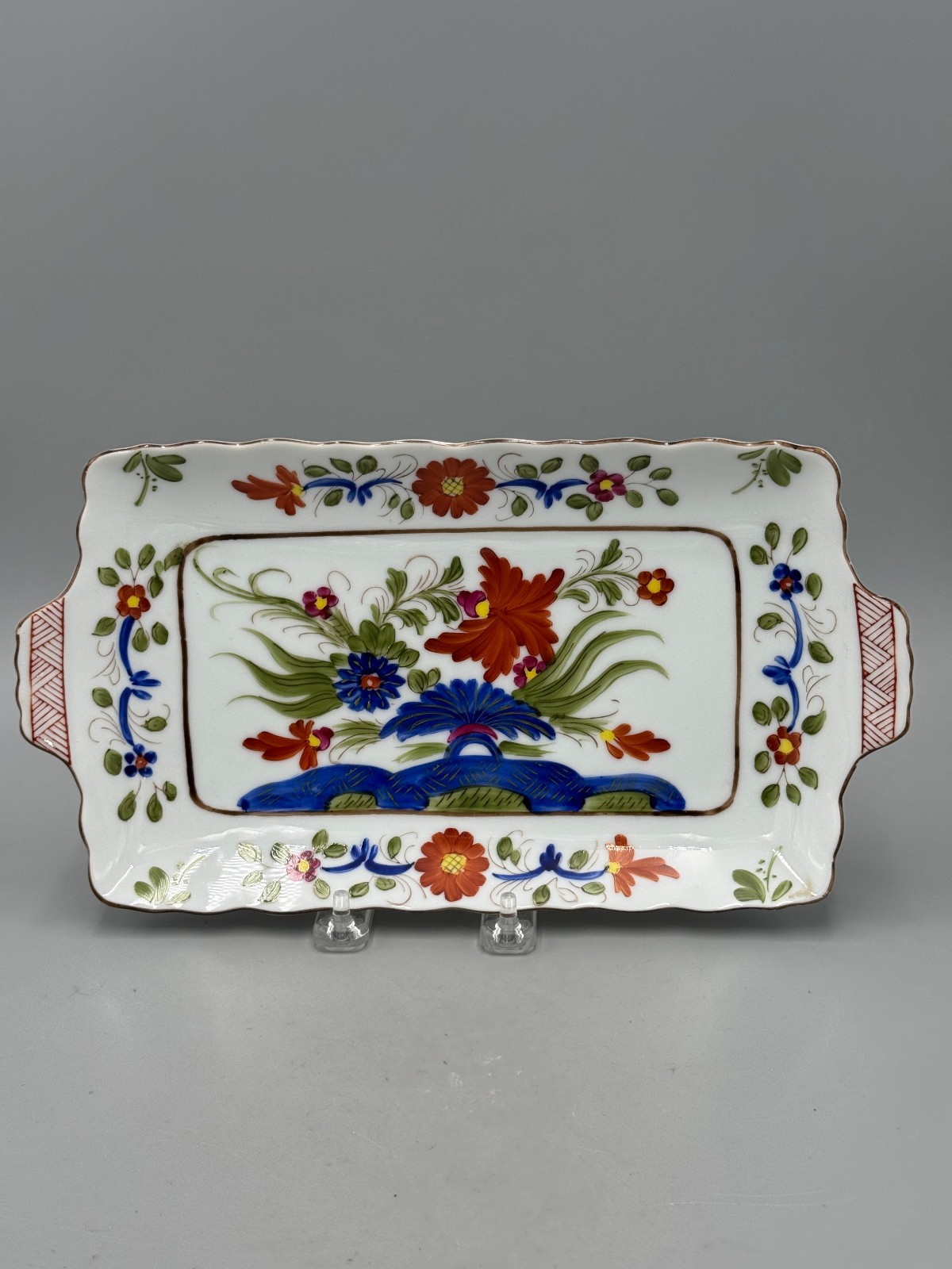 Vintage mid 20th c. Japanese Porcelain Rectangular Handled Tray Platter 12\'\'
