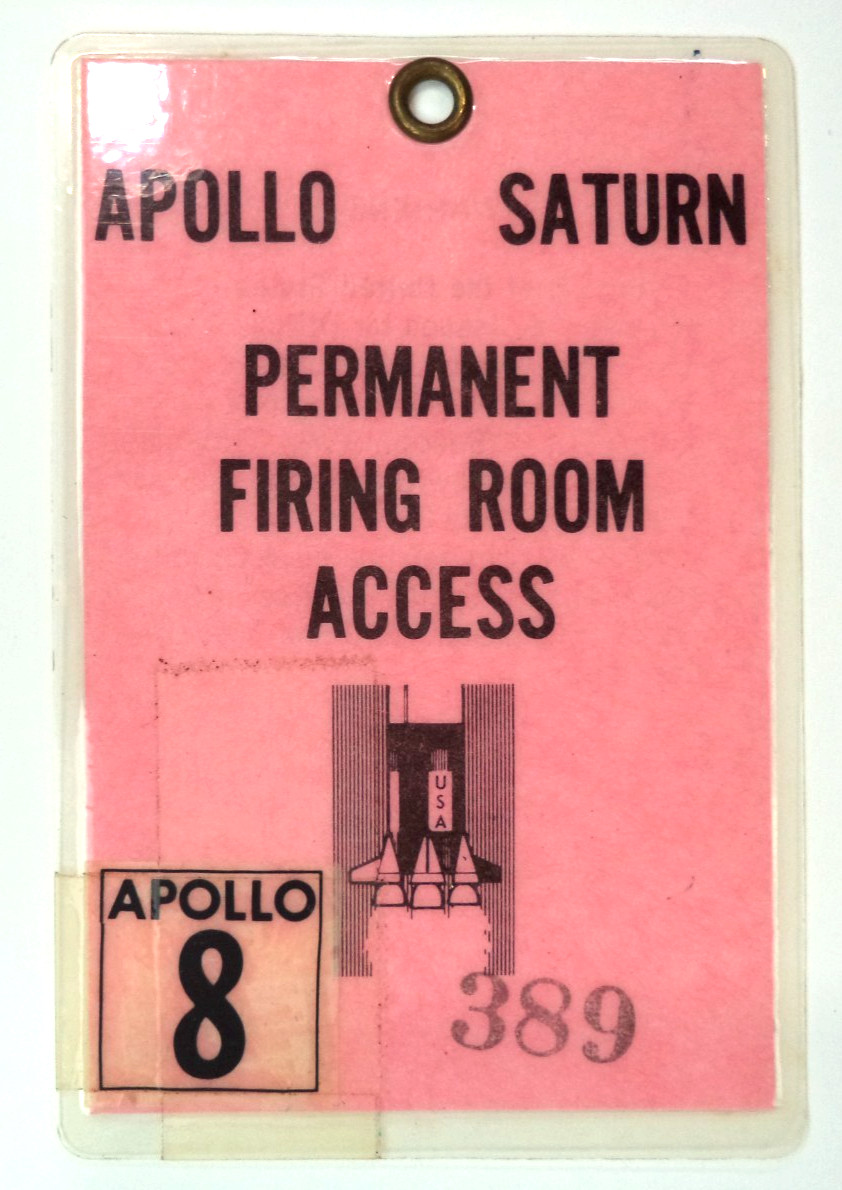 VTG Rare Original NASA Apollo 8 Firing Room Pass Permanent Access Employee Badge