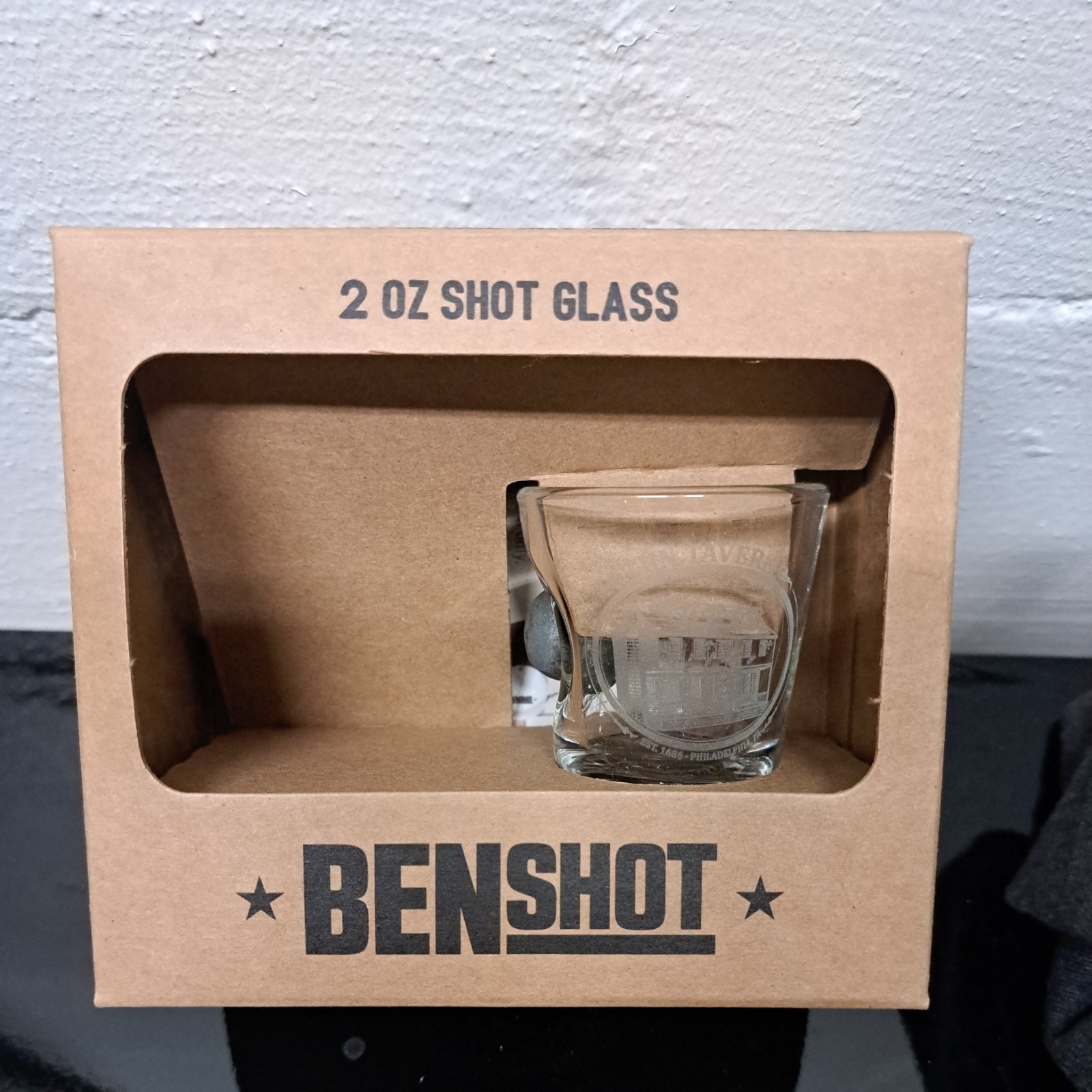 BENSHOT 2OZ SHOT GLASS WITH MUSKET BALL TUN TAVEREN NIB GIFTS BENSHOT 2OZ SHOT GLASS WITH MUSKET BALL TUN TAVEREN NIB GIFTS