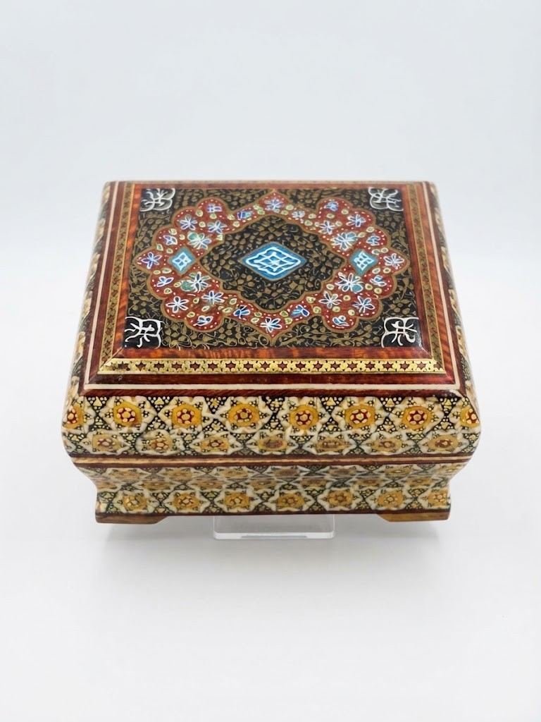 Vintage Persian Khatam Marquetry Handcrafted Wooden Decorative Trinket Jewelry B