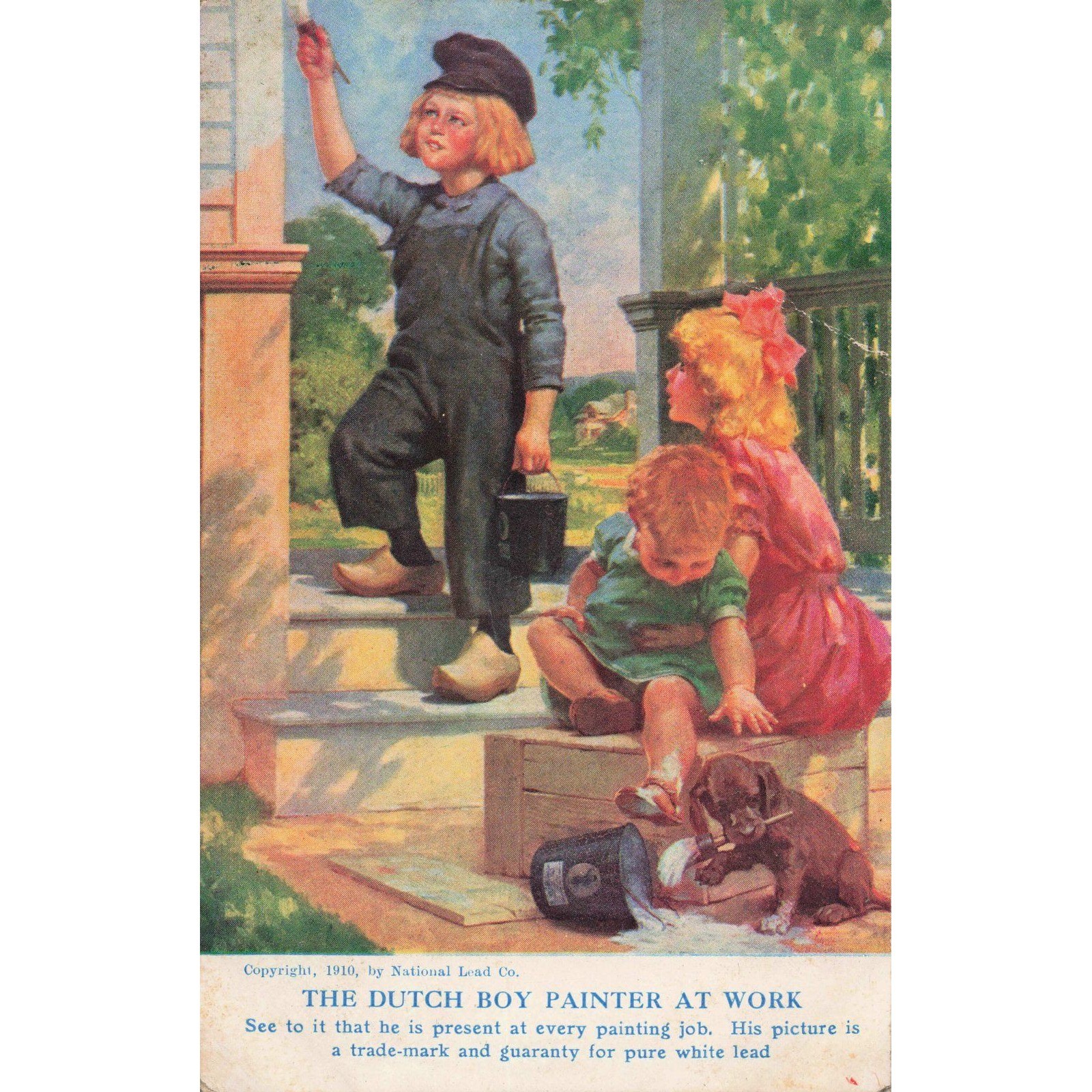 Vintage 1910 Dutch Boy Painter National Lead Co Antique Postcard Union NY 1913