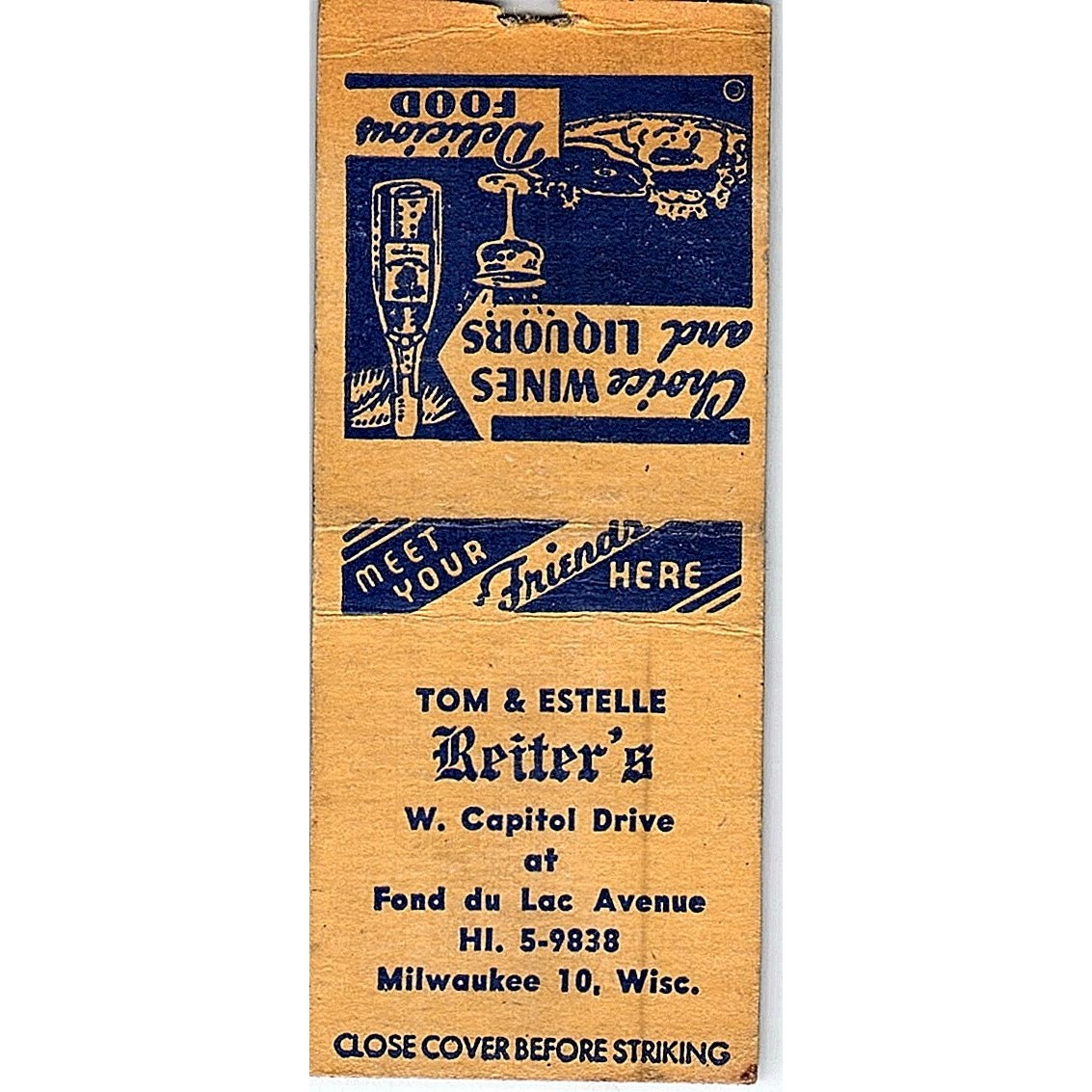 Tom & Estelle Reiter\'s Milwaukee WI Vintage Matchbook Cover MB61-1