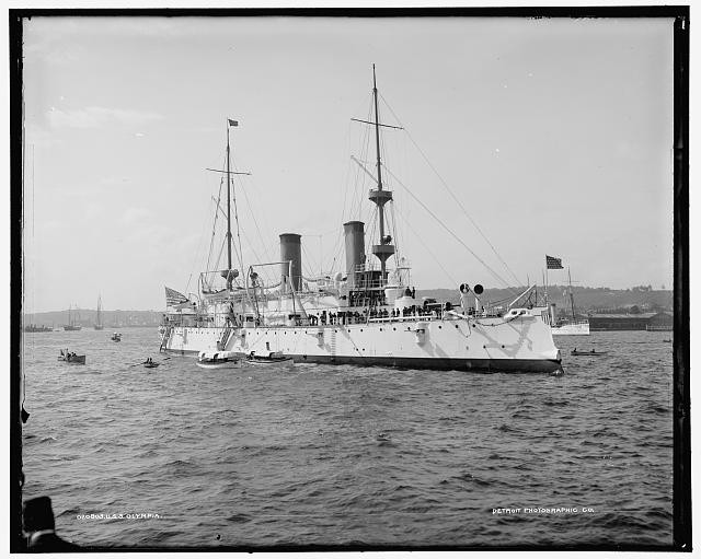 Photo:U.S.S. Olympia Battleship in Harbor 1895-1901