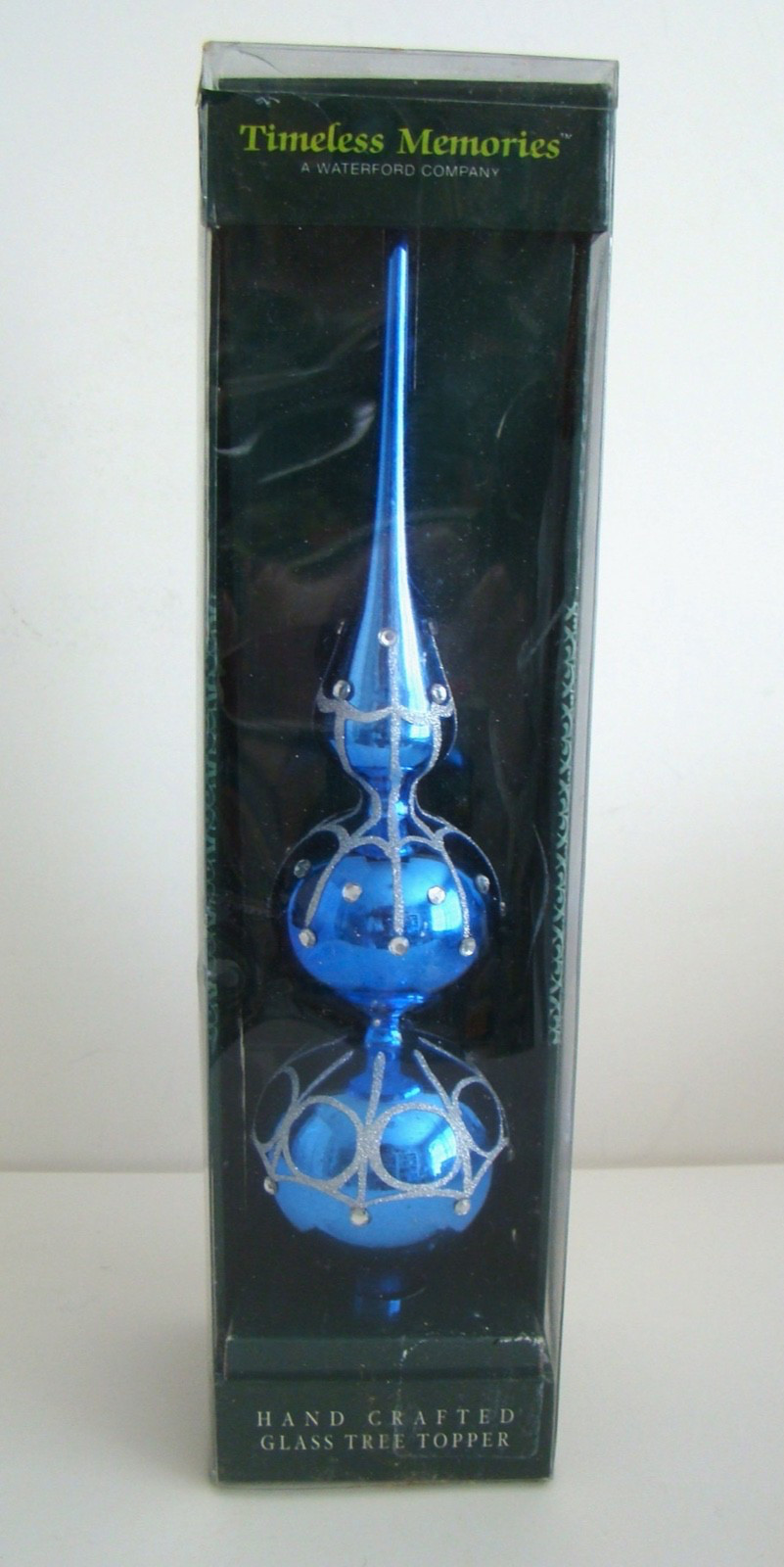 Waterford Tree Topper Finial-Timeless Memories Hand Made Blue Glass Silver Jewel