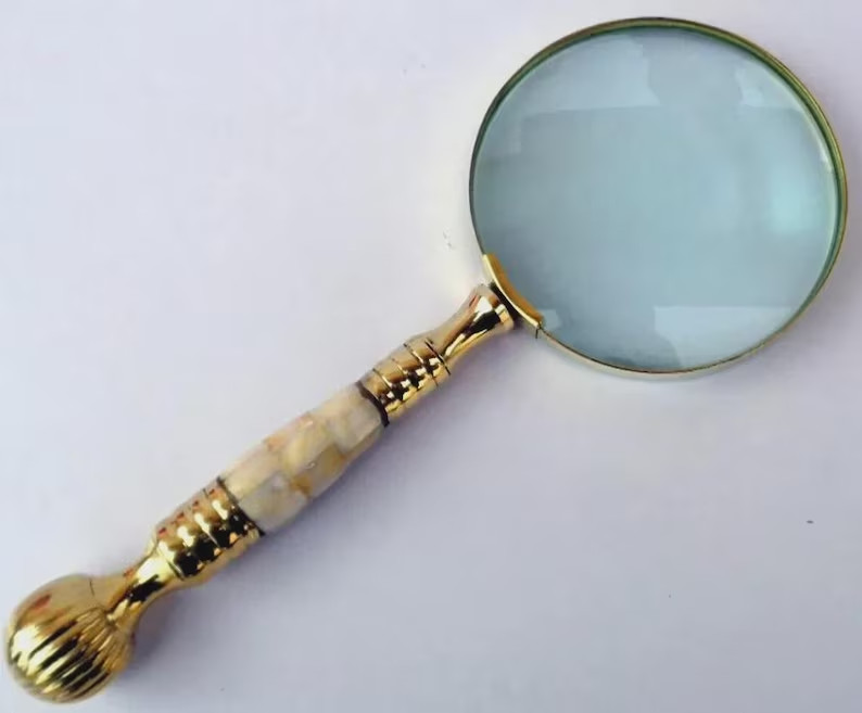 Vintage Brass Magnifying Glass: Mother of Pearl Handle, Map Reading gift for eve