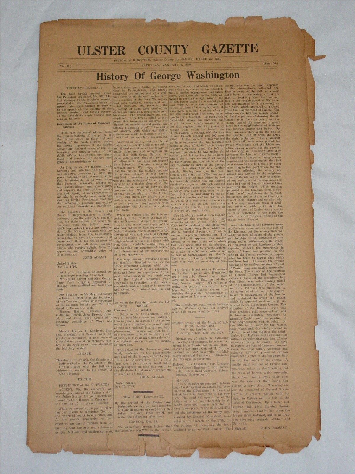 7 ANTIQUE 1920\'s REPRINT ULSTER COUNTY GAZETTE GEORGE WASHINGTON JAN. 4, 1800