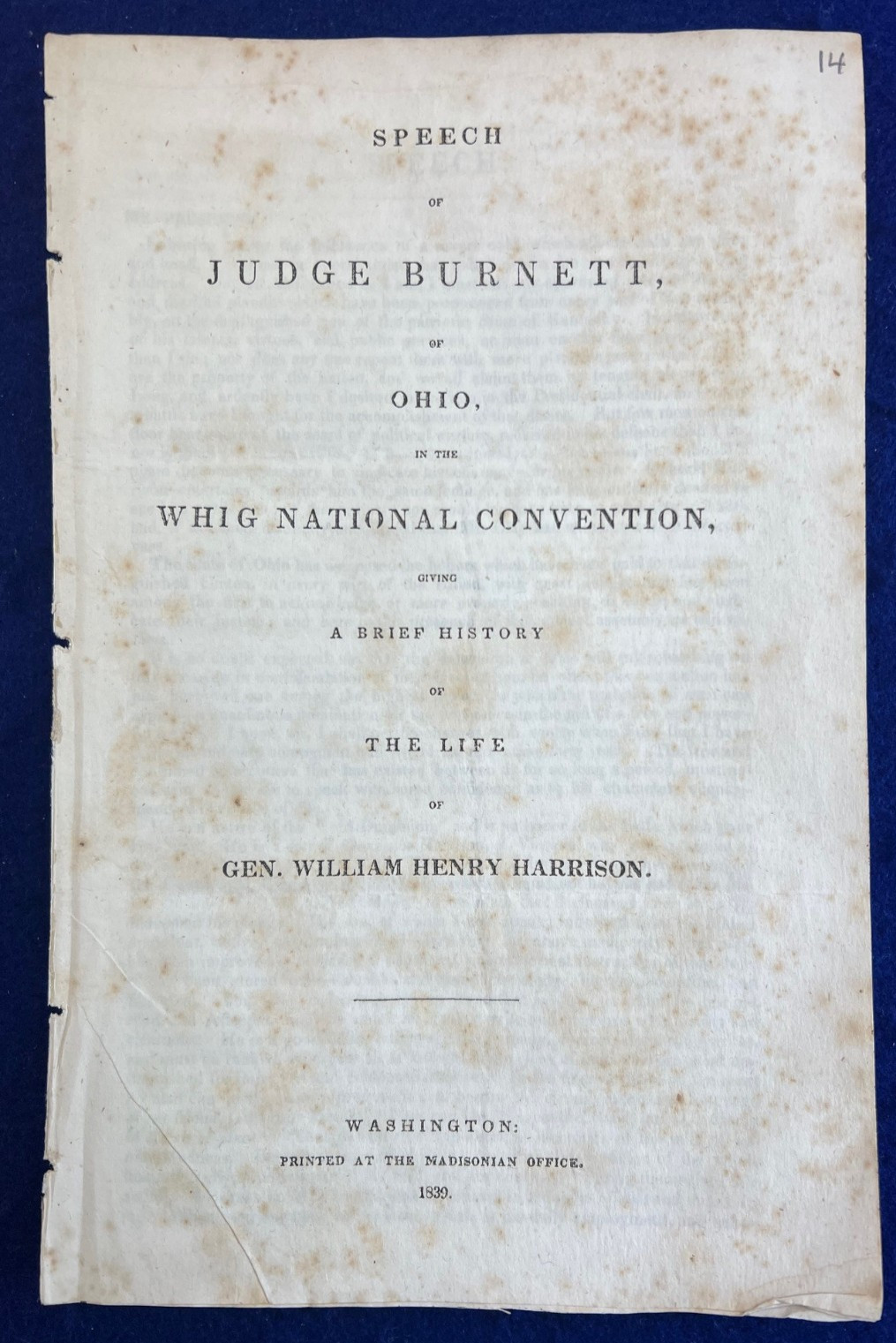 Antique 1839 William Henry Harrison Nomination Speech Whig Convention Book
