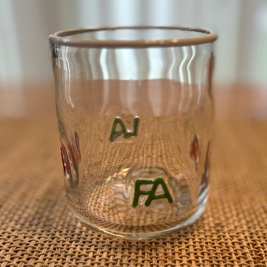 NWT Anthropologie Icon Green/Red FA LA LA LA Theme Juice Glass. 17 oz