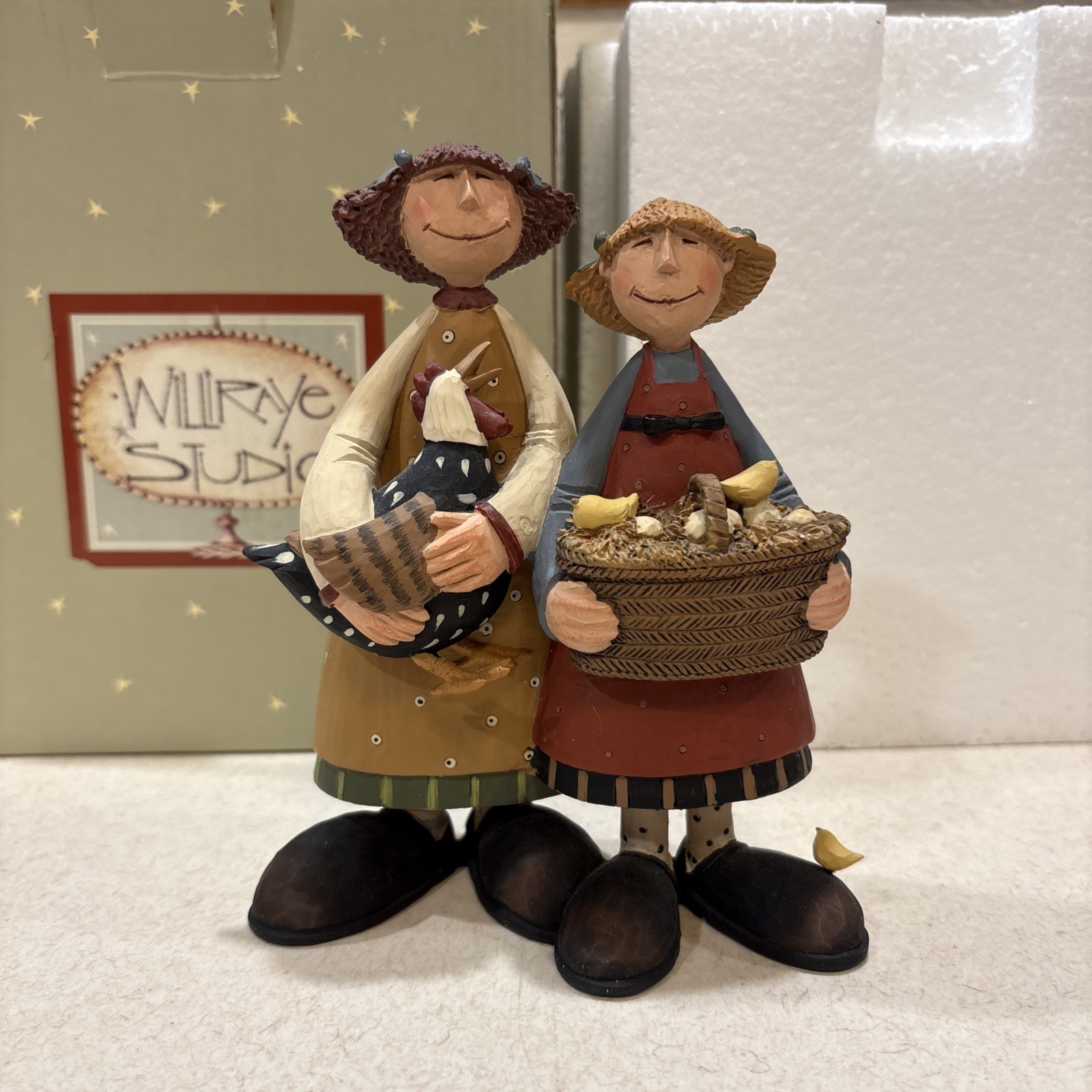 Williraye Studio Cackling Cousins Figurine WW7890 Coynes Folk Art Retired w/box Williraye Studio Cackling Cousins Figurine WW7890 Coynes Folk Art Retired w/box