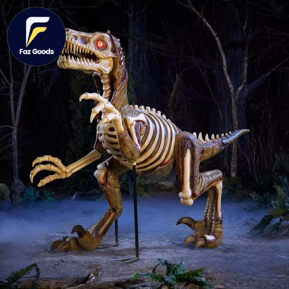 8 FT Long Grave & Bones Giant-Sized Animated LED Zombie Velociraptor  P