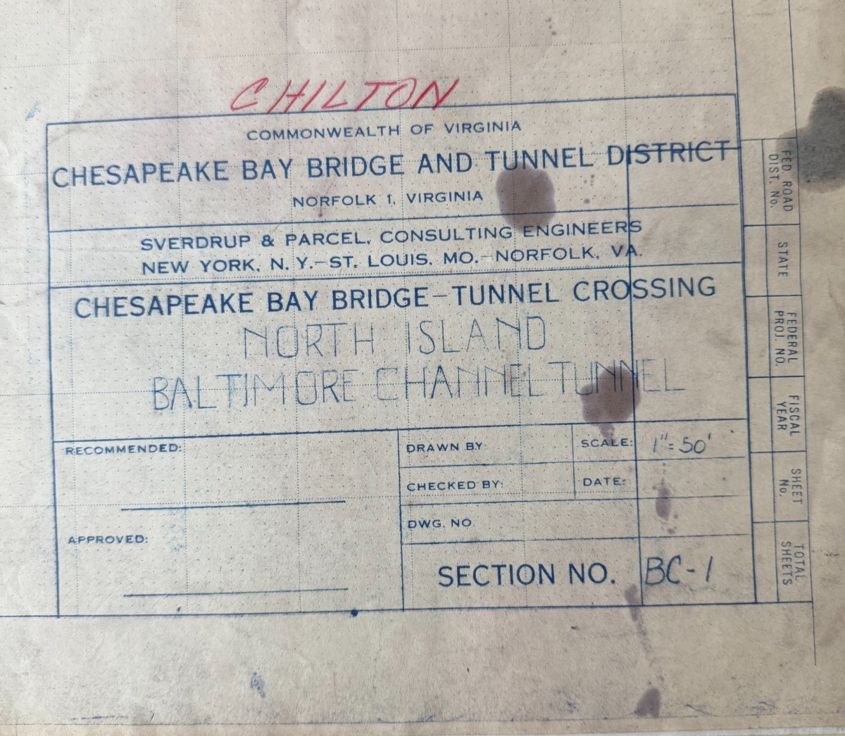 Vintage Chesapeake Bay Bridge Tunnel Blueprint Survey Original Baltimore Channel