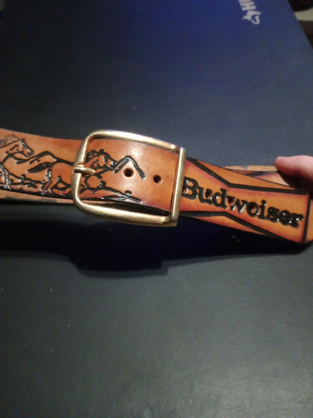 Budweiser Vintage Leather Belt with Brass Buckle 36\ Budweiser Vintage Leather Belt with Brass Buckle 36\