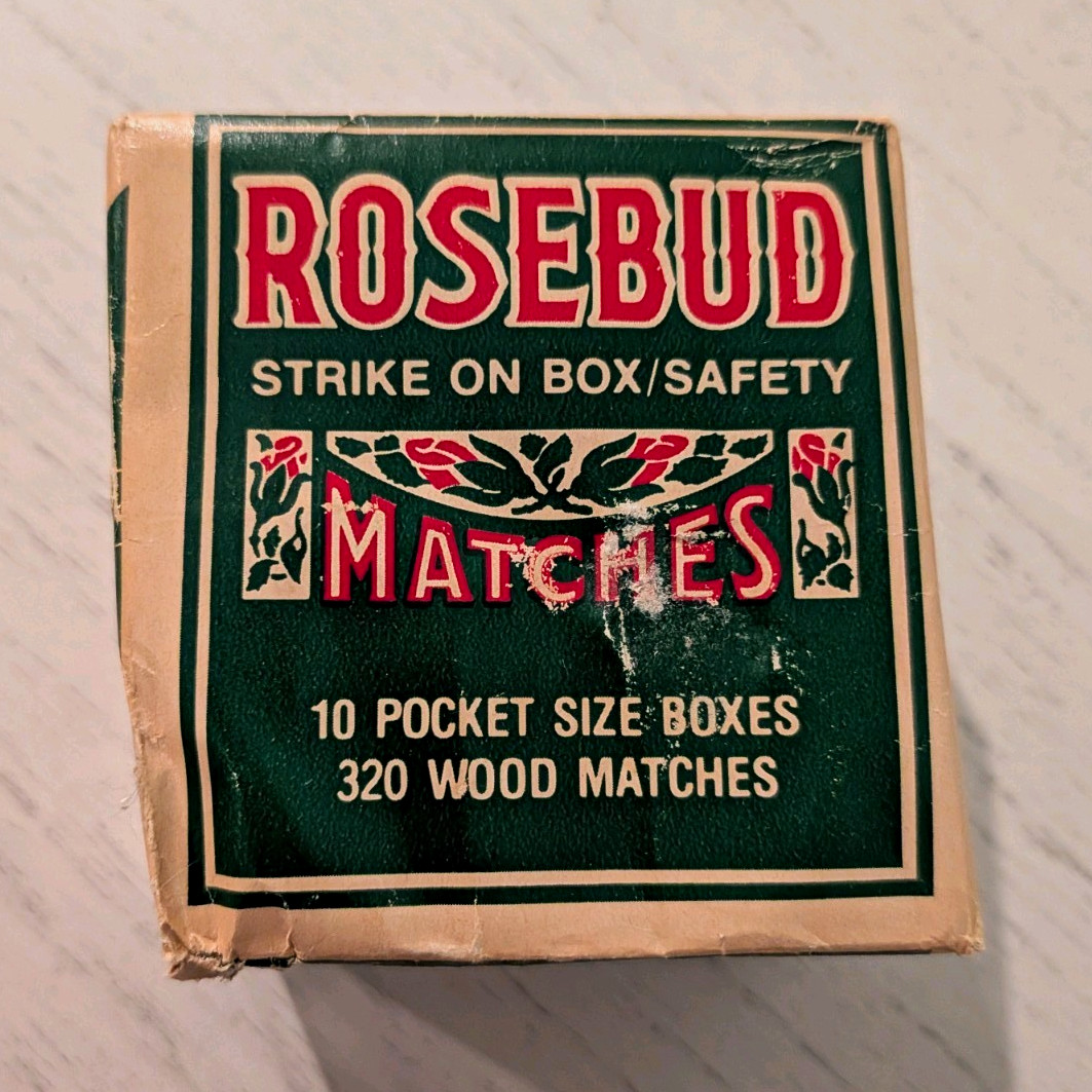 Vintage Rosebud Safety Matches 10 Pocket Size Boxes 320 Wood Matches Sealed