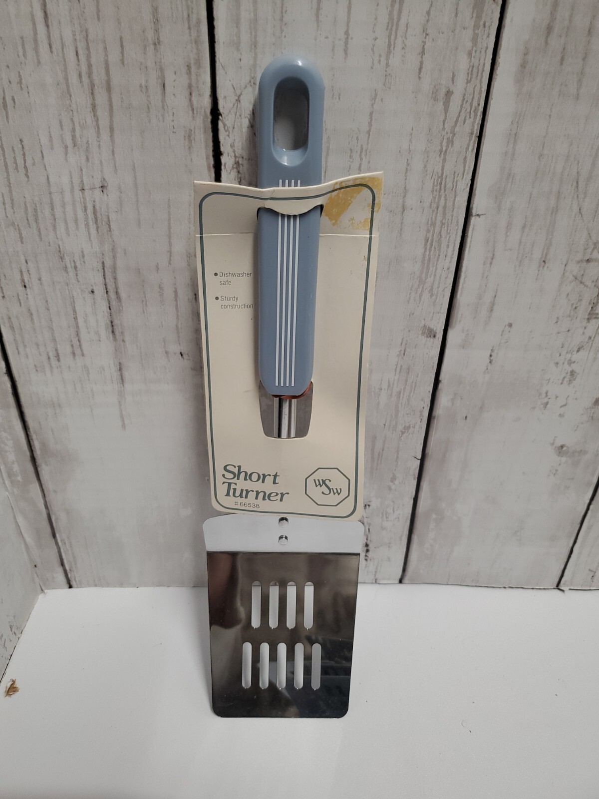 Vintage Stainless Short Spatula Dusty Blue Handle 11 inch 2.5 in across spatula