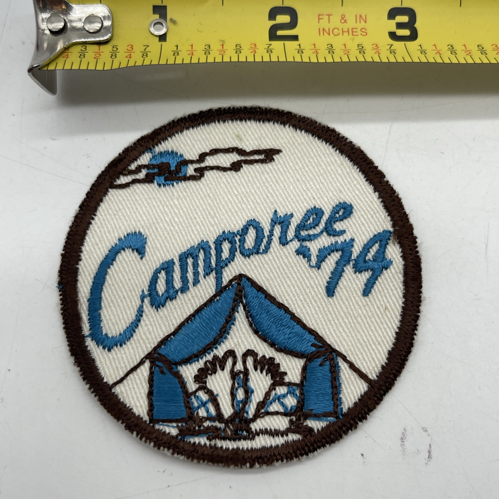 Vintage 1974 Boy Scout Camporee Patch 3” Round BSA Cut Edge Brown Generic Issued