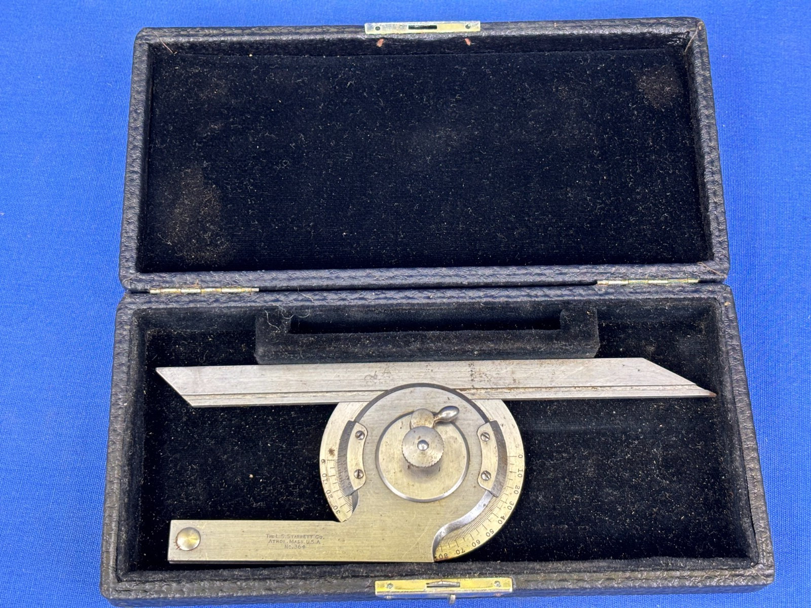 Vintage Starrett No. 364 Universal Bevel Vernier Protractor w/ Case