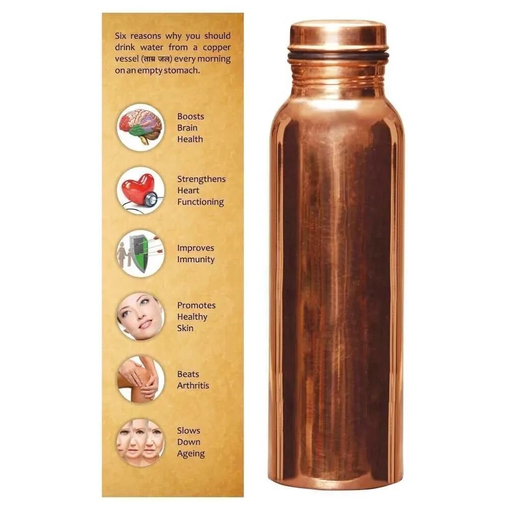 100% Pure Copper Water Bottle For Ayurveda Health Benefits Leak Proof 950ml
