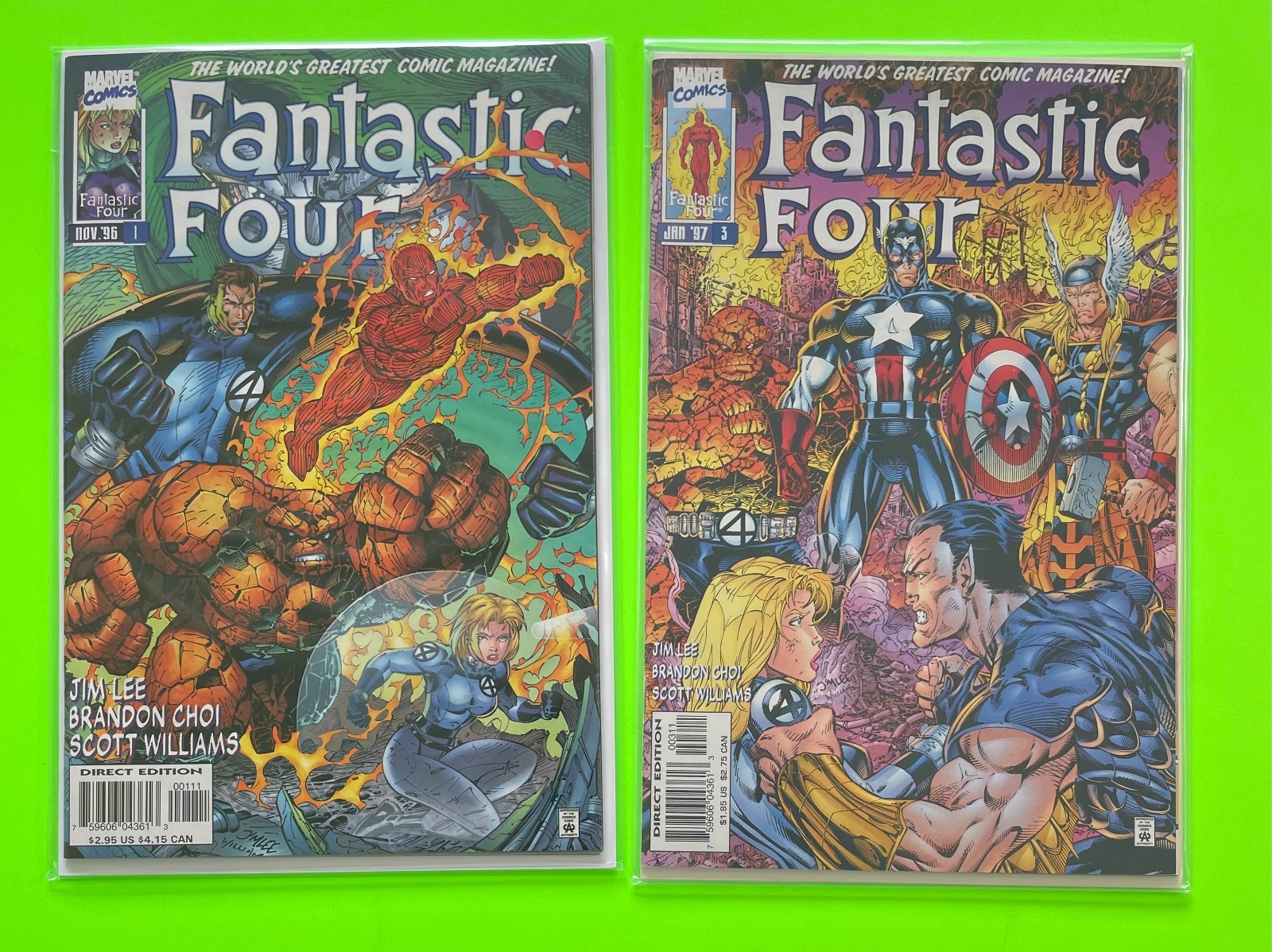 Fantastic Four #1, 3  (Marvel, 1996, Volume 2) Lot of 2 Jim Lee Heroes Reborn