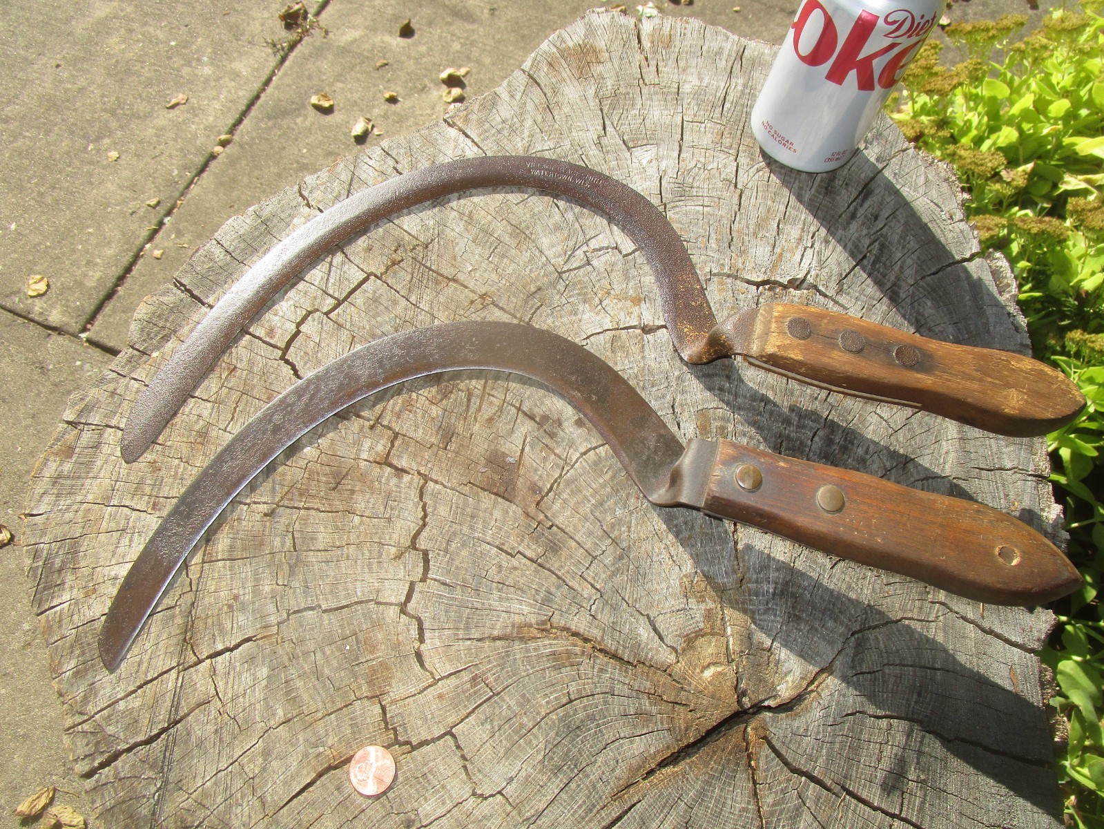 Two Vintage Hand Scythes   One VILLAGE BLACKSMITH   Farm Tools   Rustic Decor