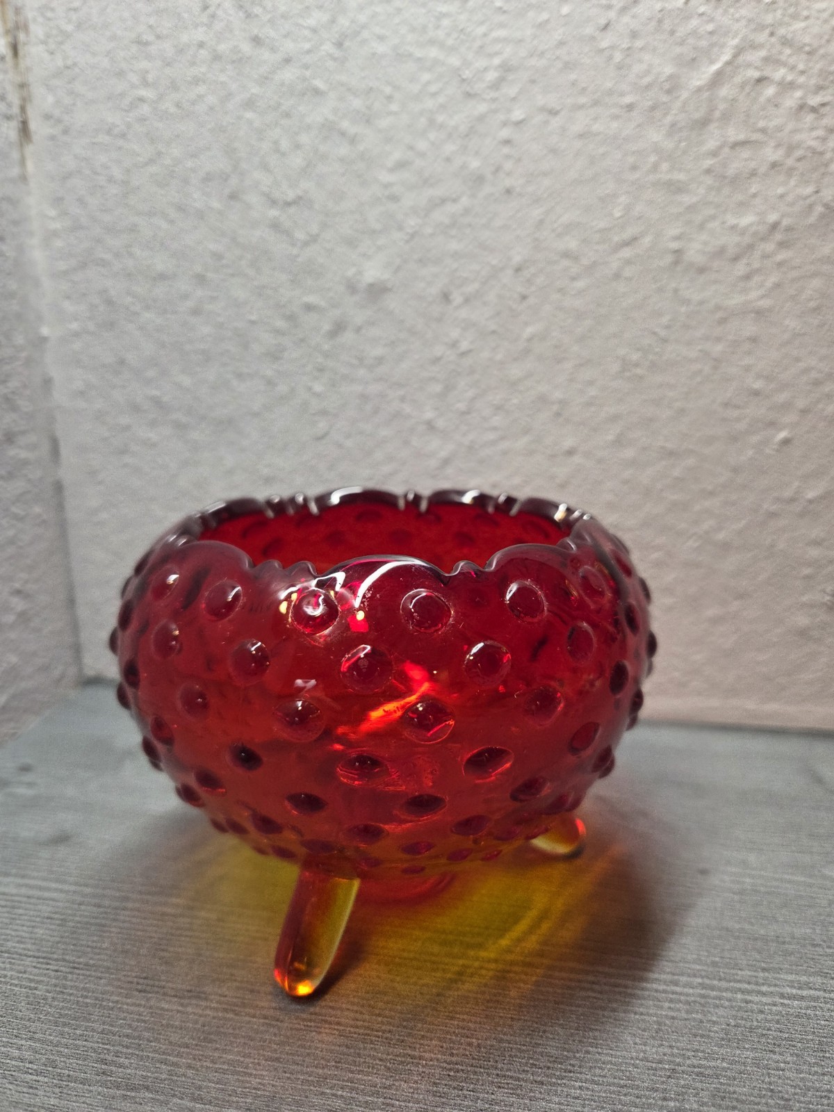Vintage L. E. Smith Hobnail Amberina Footed Bowl with Scalloped Edge Vintage L. E. Smith Hobnail Amberina Footed Bowl with Scalloped Edge