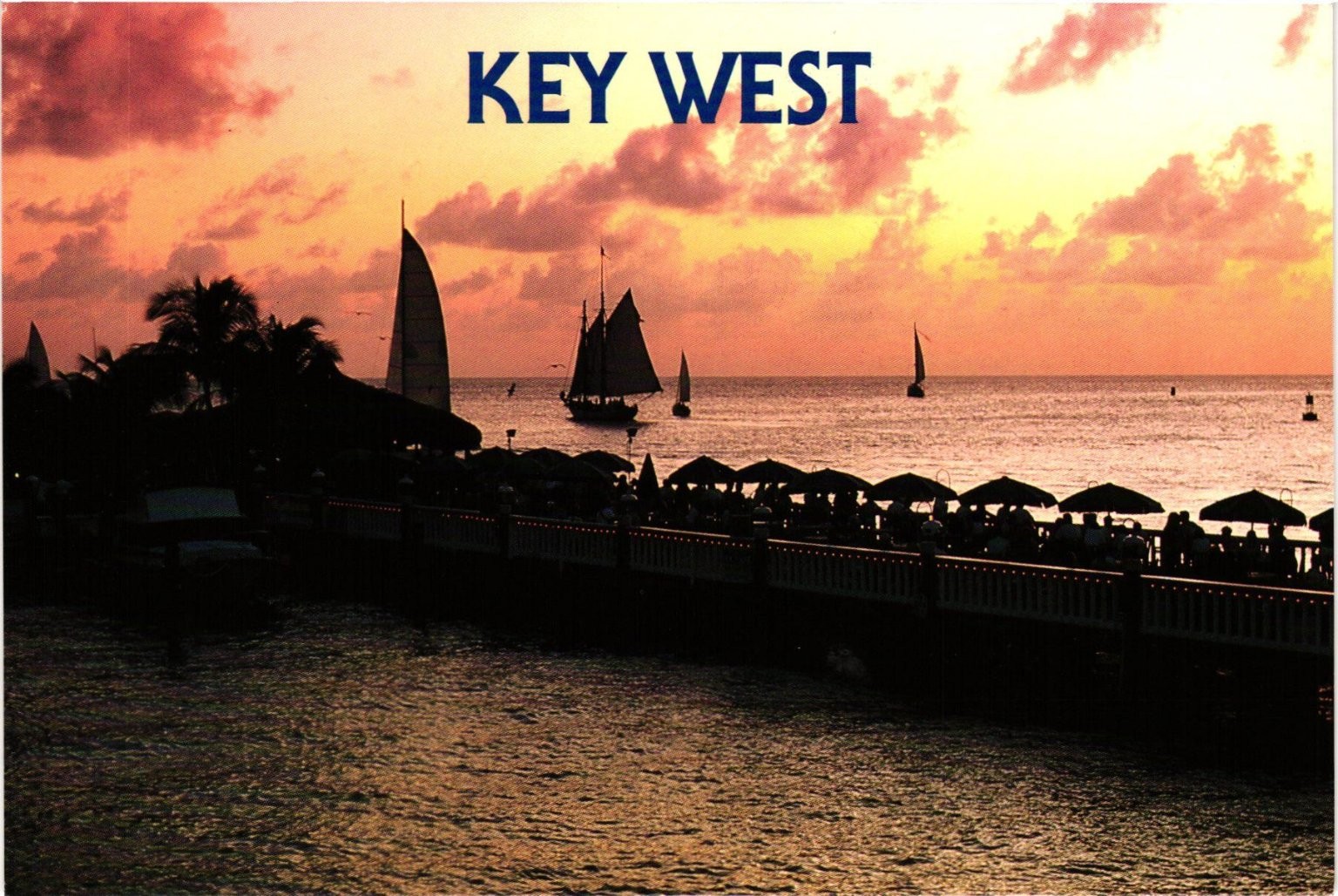 Key West Florida Sunset Sailboats Pier John Gordash Photo Postcard