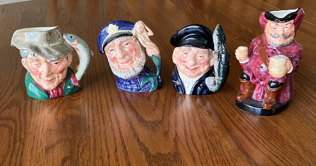 Royal Doulton Toby Mugs lot of 4  (Poacher, Old Salt, Lobster Man, Falstaff)