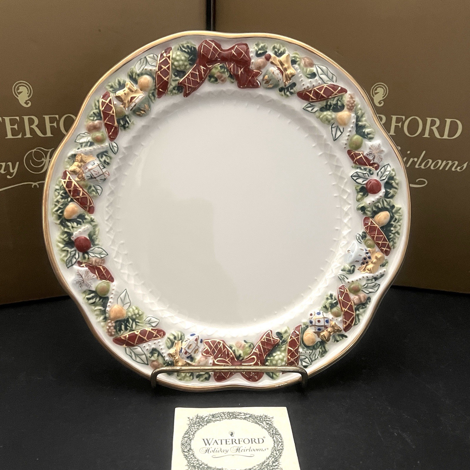 Waterford Holiday Heirlooms Garland Dessert Plate Set Of 4 Retired 8” W/ Boxes