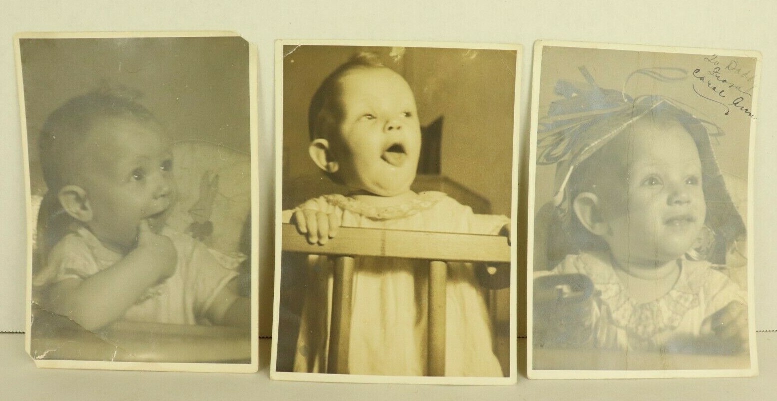 3 Vintage 1900s Baby Girl Funny Face Photos -  Goofy Cutie Child