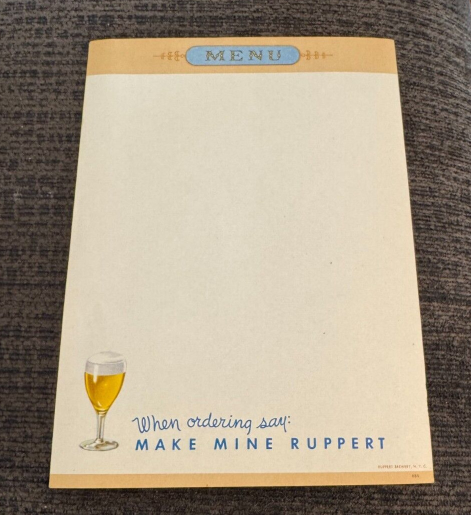 D) RUPPERT KNICKERBOCKER BEER PAPER MENU INSERT SHEET RUPPERT BRG CO NEW YORK NY