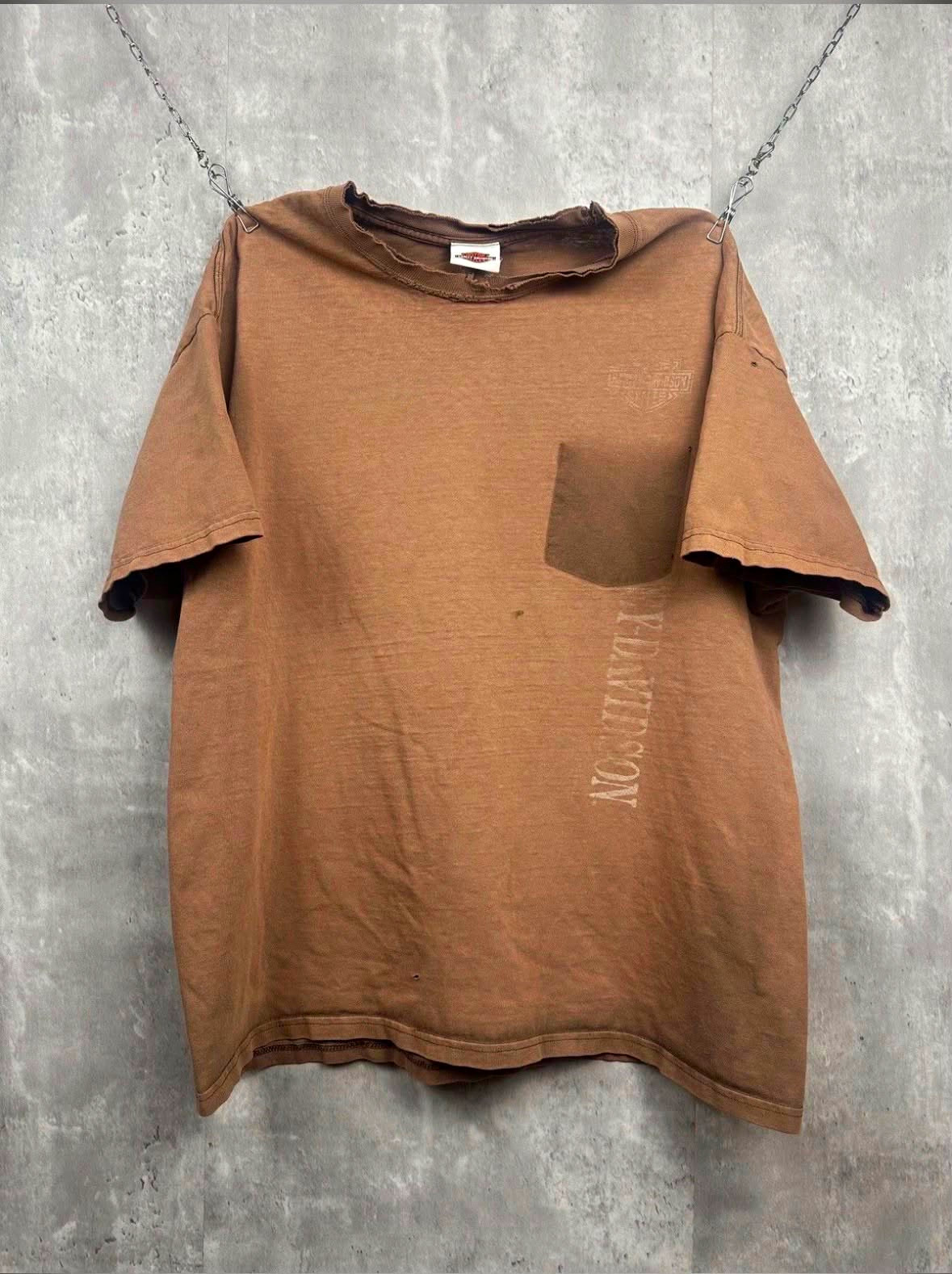 Vintage Harley Davidson brown ghost pocket tee faded and distressed has flaws
