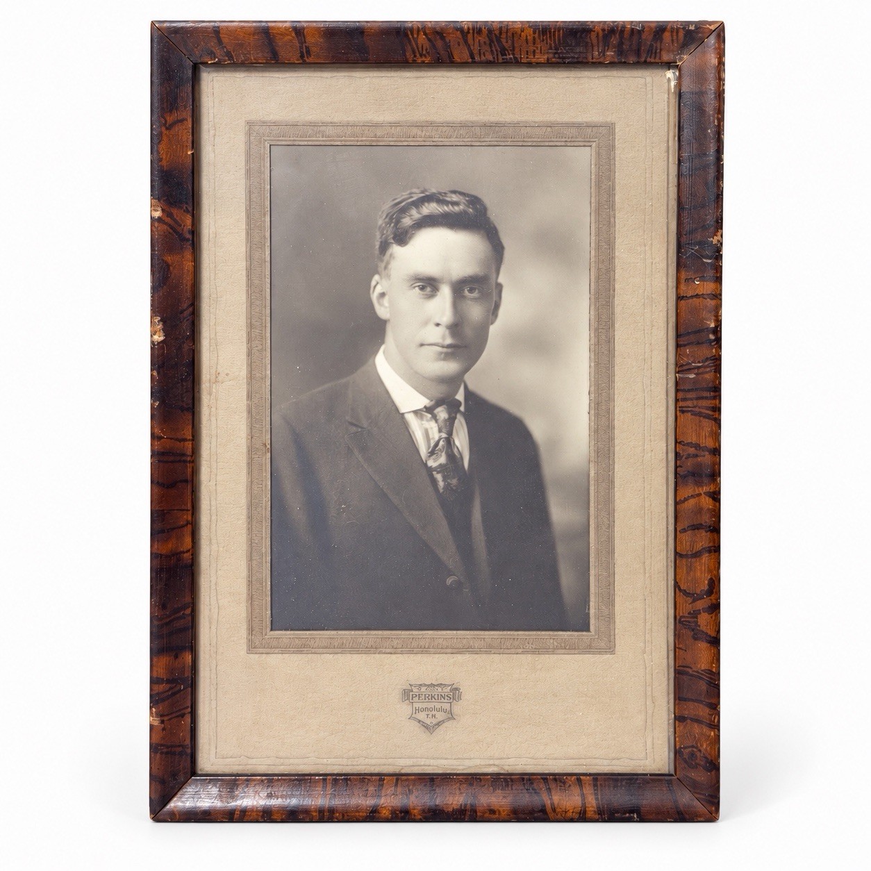 Antique Perkins Honolulu T.H. Portrait Photo Framed Hawaii Territory 9x6.25