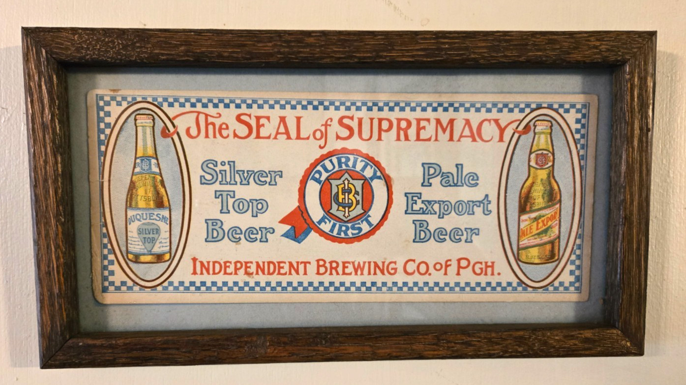 Pre-Pro Independent Brewing Pittsburgh Duquesne Silver Top Beer Framed Blotter