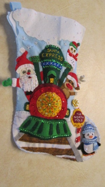 Felt Christmas Stocking  Hand stitched Santa Express  finished