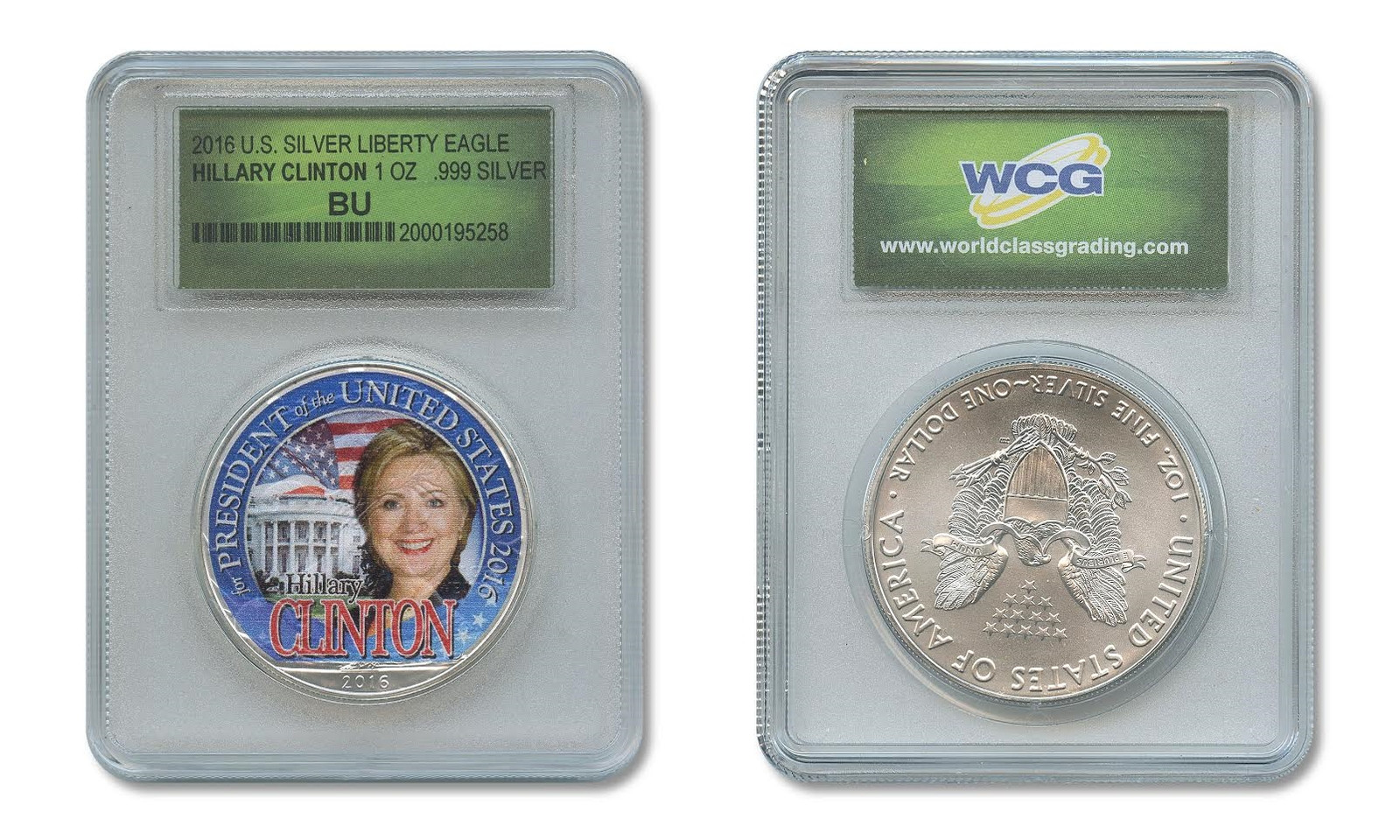 HILLARY CLINTON For President Year 1 OZ SILVER AMERICAN EAGLE Coin in SLAB
